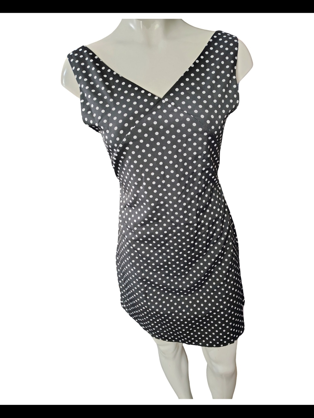 Polka Dot V-Neck Sleeveless Mini Dress - Black/White